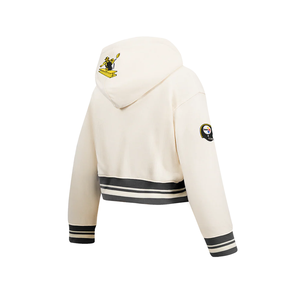 NFL PITTSBURGH STEELERS RETRO CLASSIC BIG GIRL'S RIB FLC PO HOODIE (EGGSHELL/ BLACK) - Image 4