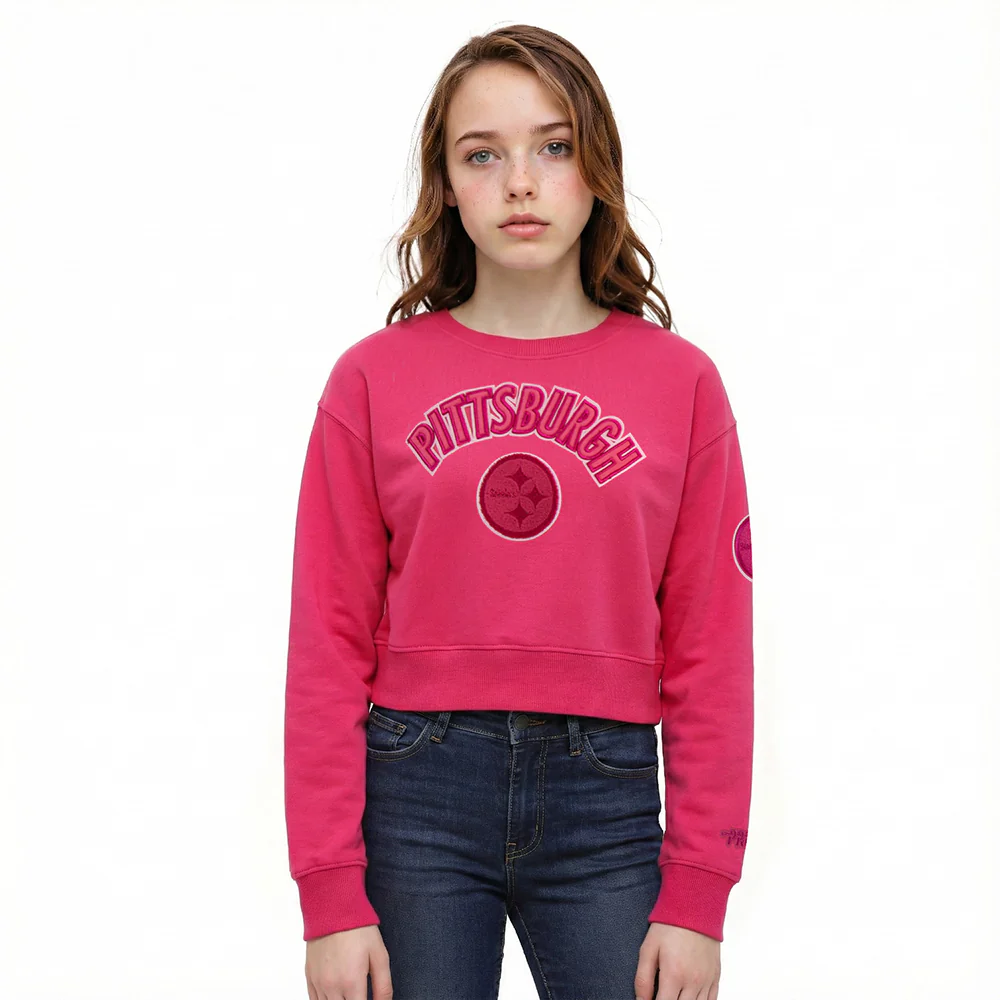 NFL PITTSBURGH STEELERS TRIPLE PINK BIG GIRLS FLEECE CREWNECK (BEETROOT PURPLE)