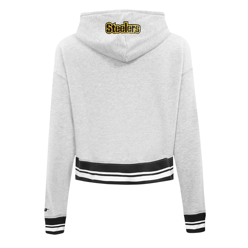 NFL PITTSBURGH STEELERS SCRIPT TAIL WOMEN'S RIB FLC CROPPED PO HOODIE (HEATHER GRAY/BLACK) - Image 3