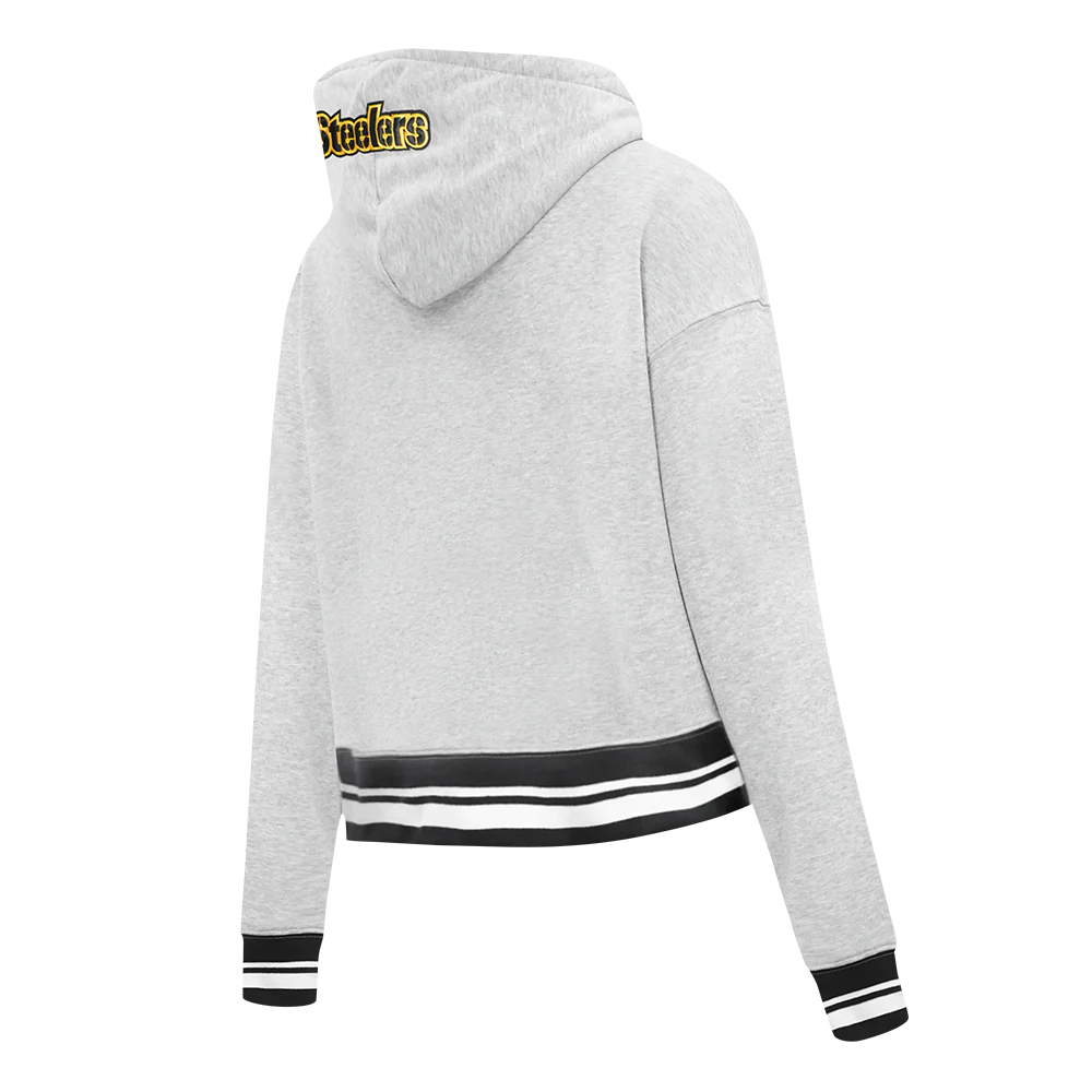 NFL PITTSBURGH STEELERS SCRIPT TAIL WOMEN'S RIB FLC CROPPED PO HOODIE (HEATHER GRAY/BLACK) - Image 4