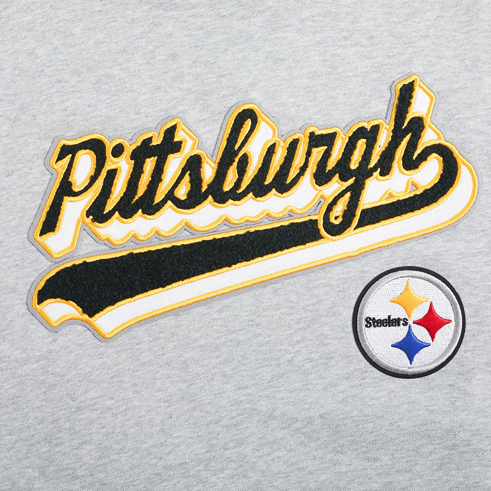 NFL PITTSBURGH STEELERS SCRIPT TAIL WOMEN'S RIB FLC CROPPED PO HOODIE (HEATHER GRAY/BLACK) - Image 6
