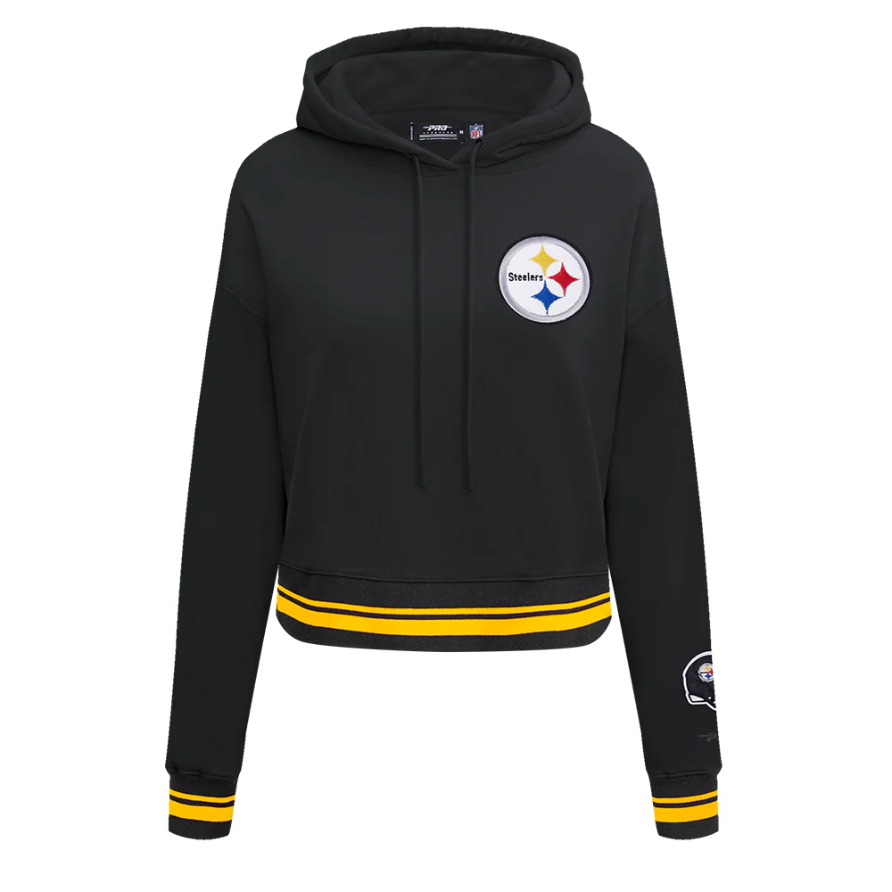 NFL PITTSBURGH STEELERS MASHUP WOMEN'S RIB CROPPED PO HOODIE (BLACK/YELLOW)