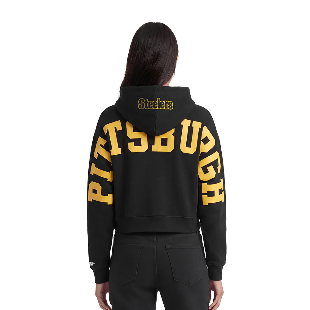 NFL PITTSBURGH STEELERS WINGSPAN WOMEN'S FLC CROPPED PO HOODIE (BLACK)