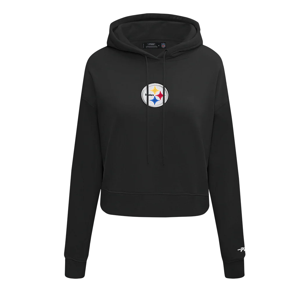 NFL PITTSBURGH STEELERS WINGSPAN WOMEN'S FLC CROPPED PO HOODIE (BLACK) - Image 3