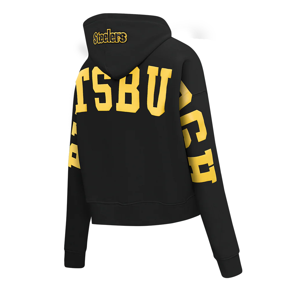 NFL PITTSBURGH STEELERS WINGSPAN WOMEN'S FLC CROPPED PO HOODIE (BLACK) - Image 6