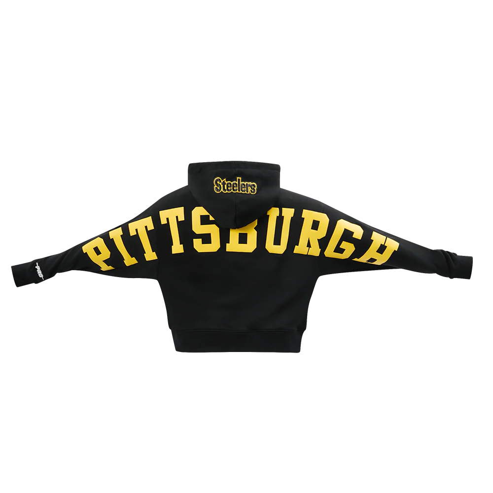 NFL PITTSBURGH STEELERS WINGSPAN WOMEN'S FLC CROPPED PO HOODIE (BLACK) - Image 7