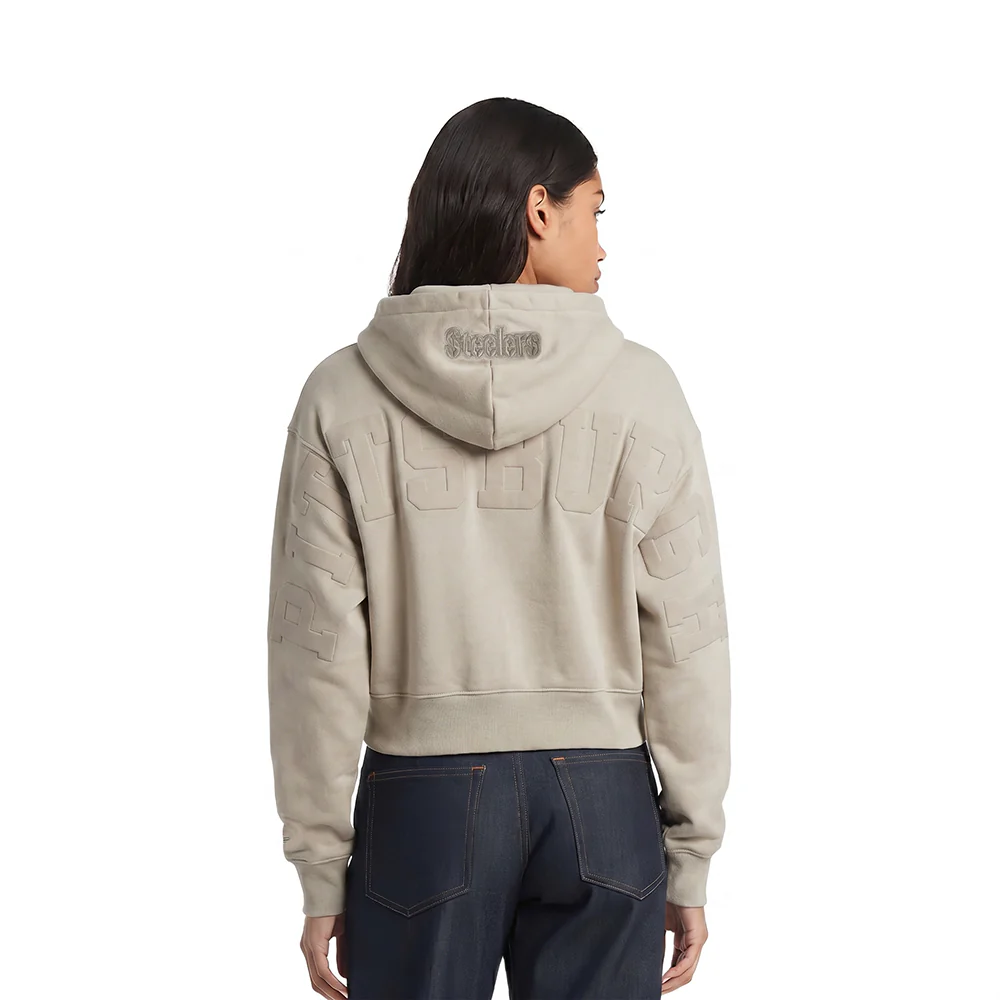 NFL PITTSBURGH STEELERS WINGSPAN WOMEN'S FLC CROPPED PO HOODIE (TAUPE)