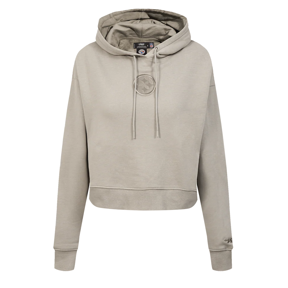 NFL PITTSBURGH STEELERS WINGSPAN WOMEN'S FLC CROPPED PO HOODIE (TAUPE) - Image 3