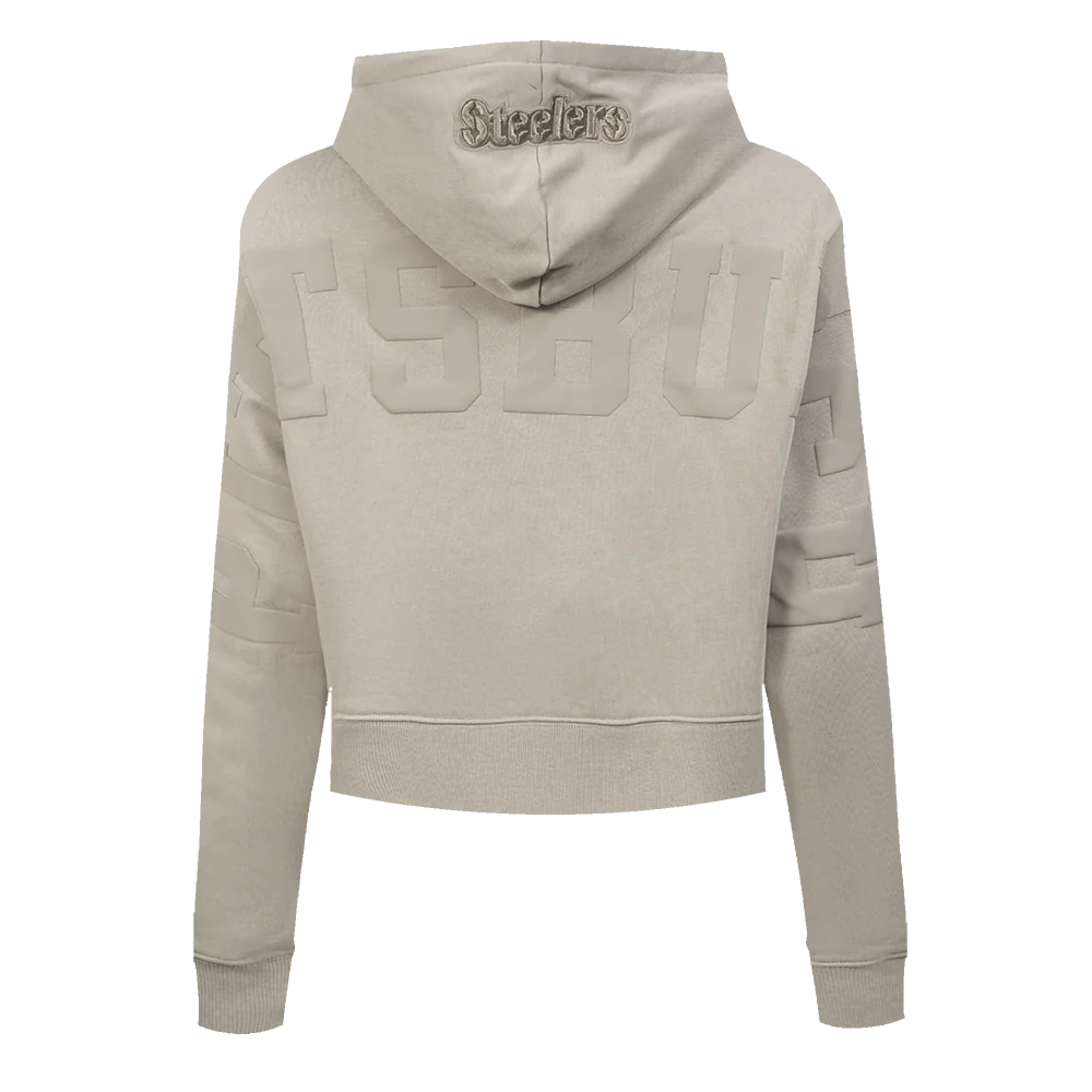 NFL PITTSBURGH STEELERS WINGSPAN WOMEN'S FLC CROPPED PO HOODIE (TAUPE) - Image 5