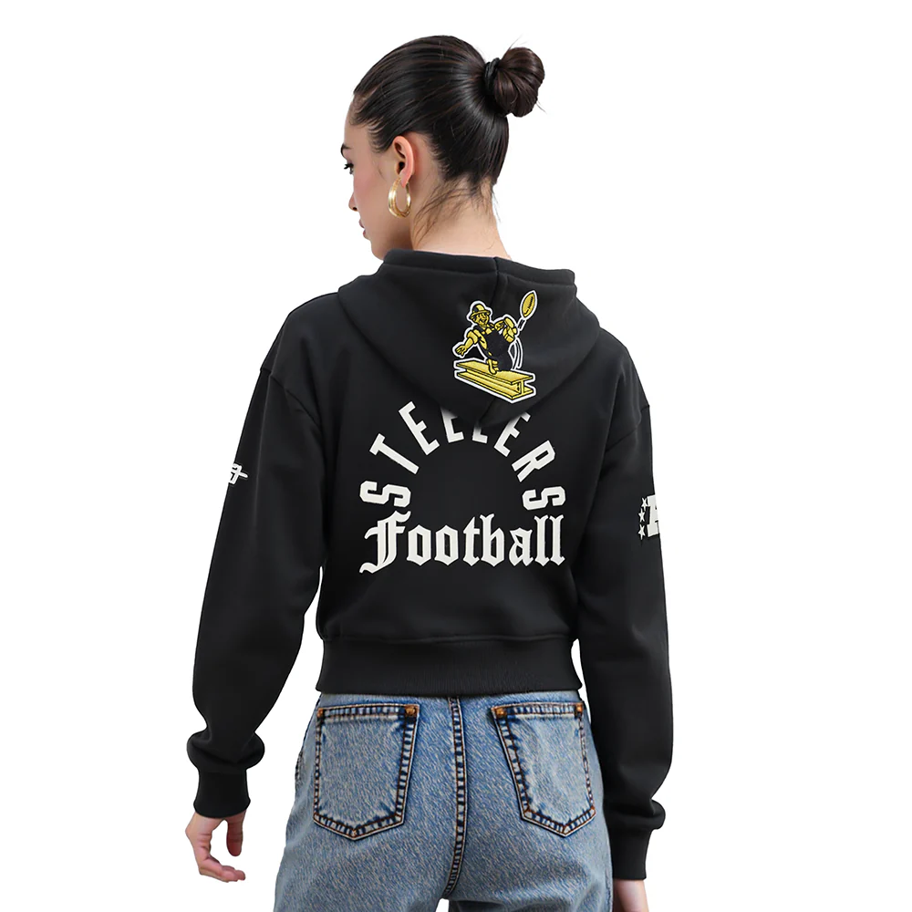NFL PITTSBURGH STEELERS MODERN ORIGINALS WOMEN'S FLC CROPPED PO HOODIE (BLACK) - Image 2