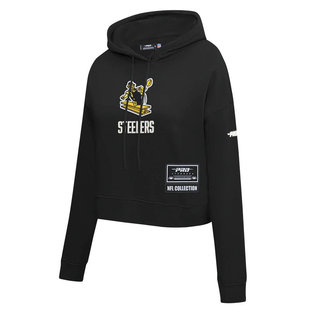 NFL PITTSBURGH STEELERS MODERN ORIGINALS WOMEN'S FLC CROPPED PO HOODIE (BLACK) - Image 3