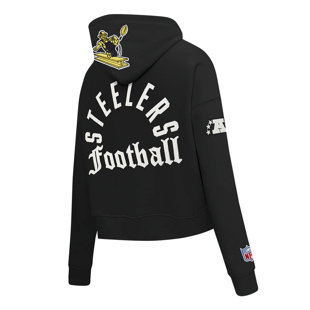 NFL PITTSBURGH STEELERS MODERN ORIGINALS WOMEN'S FLC CROPPED PO HOODIE (BLACK) - Image 4