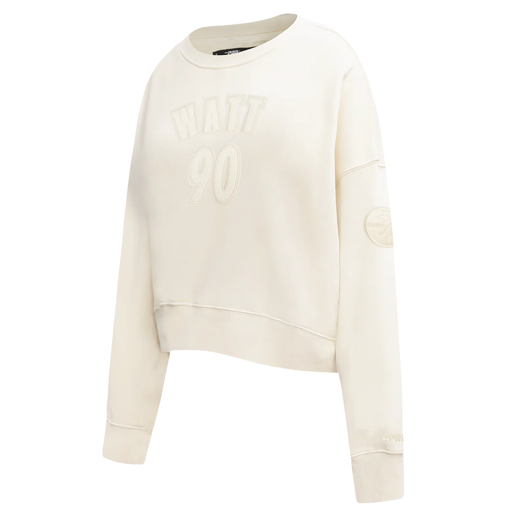 NFL PITTSBURGH STEELERS T.J. WATT #90 NEUTRAL WOMEN'S FLC CREWNECK (EGGSHELL) - Image 3
