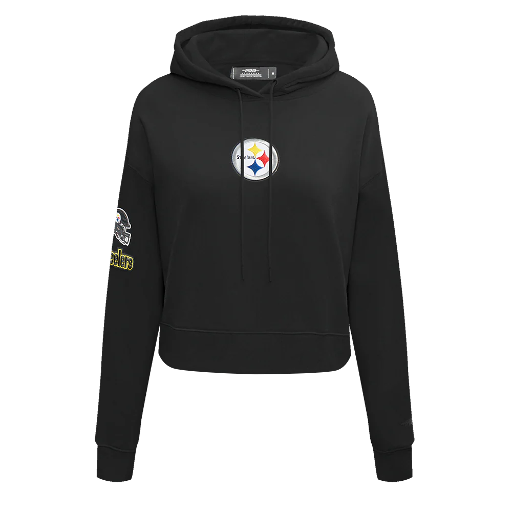 NFL PITTSBURGH STEELERS CLASSIC WOMEN'S FLEECE CROPPED PULLOVER HOODIE (BLACK)