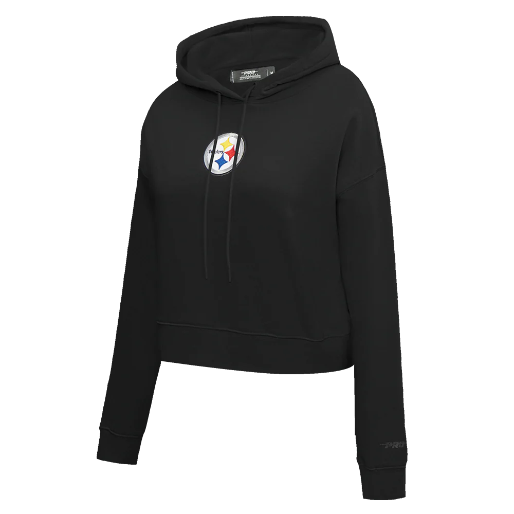 NFL PITTSBURGH STEELERS CLASSIC WOMEN'S FLEECE CROPPED PULLOVER HOODIE (BLACK) - Image 2