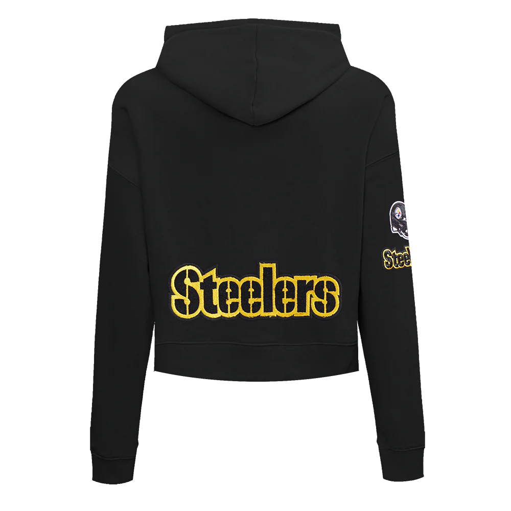 NFL PITTSBURGH STEELERS CLASSIC WOMEN'S FLEECE CROPPED PULLOVER HOODIE (BLACK) - Image 3