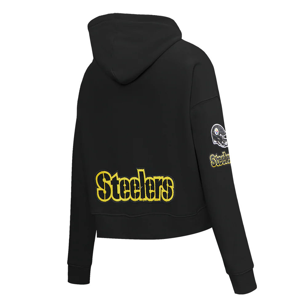 NFL PITTSBURGH STEELERS CLASSIC WOMEN'S FLEECE CROPPED PULLOVER HOODIE (BLACK) - Image 4
