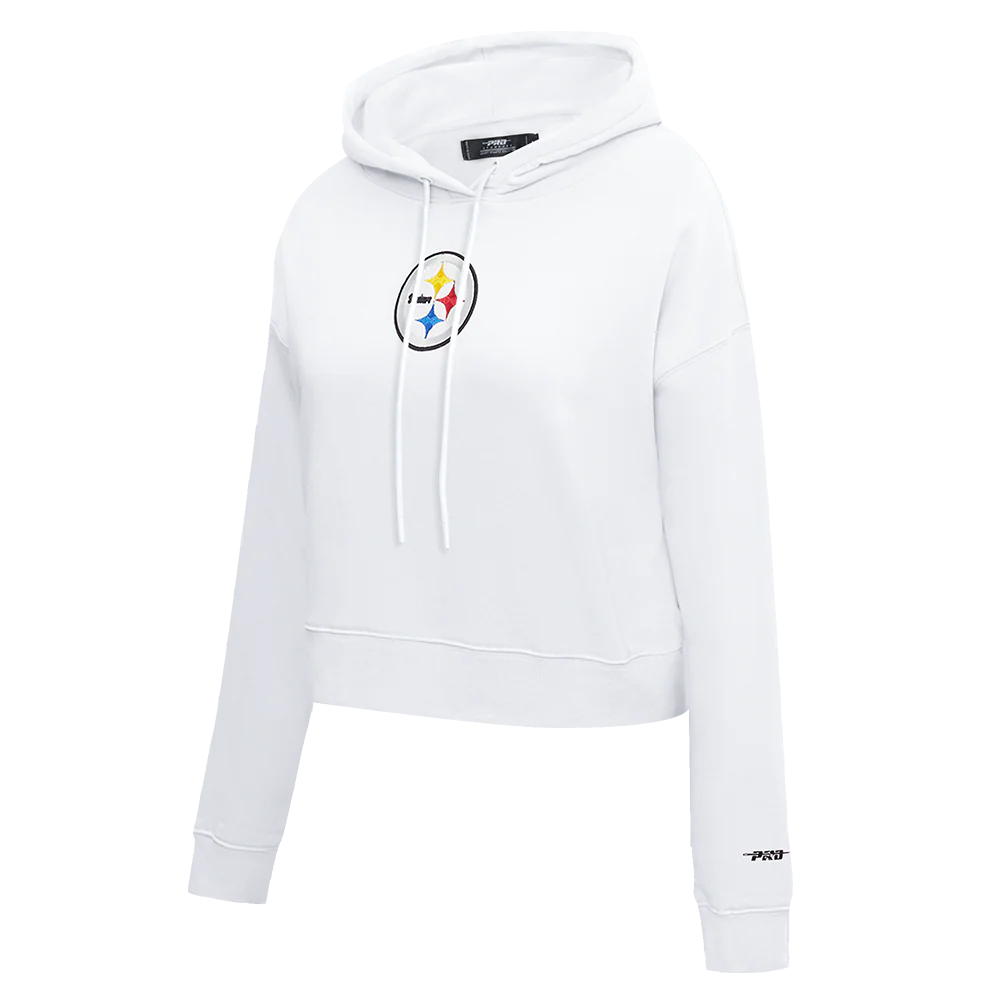 NFL PITTSBURGH STEELERS CLASSIC WOMEN'S FLEECE CROPPED PULLOVER HOODIE (WHITE) - Image 2