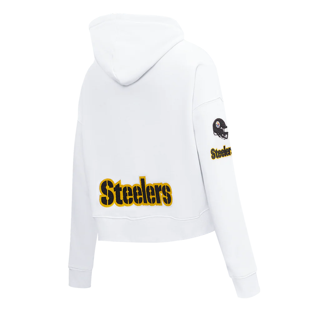 NFL PITTSBURGH STEELERS CLASSIC WOMEN'S FLEECE CROPPED PULLOVER HOODIE (WHITE) - Image 4