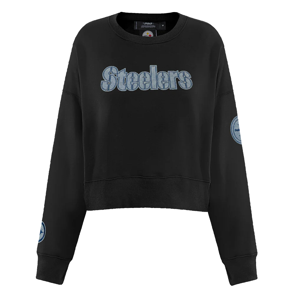 NFL PITTSBURGH STEELERS VARSITY BLUES WOMEN'S CREWNECK (BLACK)