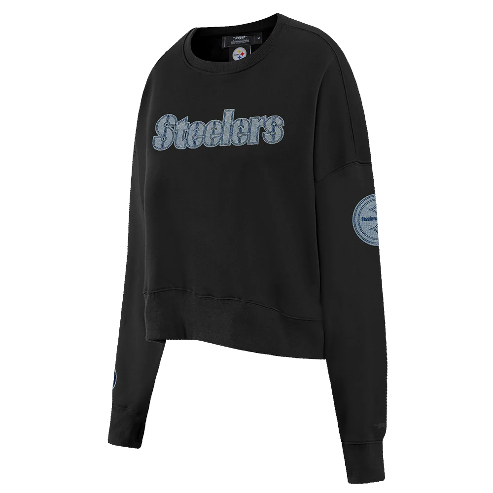 NFL PITTSBURGH STEELERS VARSITY BLUES WOMEN'S CREWNECK (BLACK) - Image 2