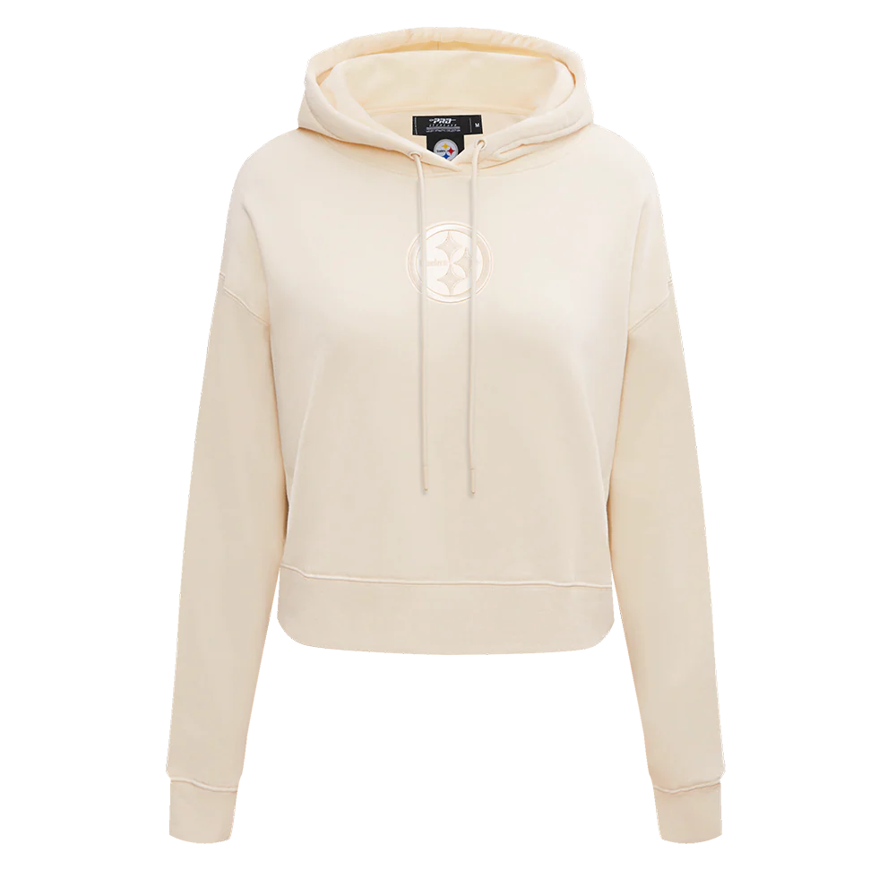 NFL PITTSBURGH STEELERS NEUTRAL CROPPED WOMEN'S PULLOVER HOODIE (EGGSHELL)