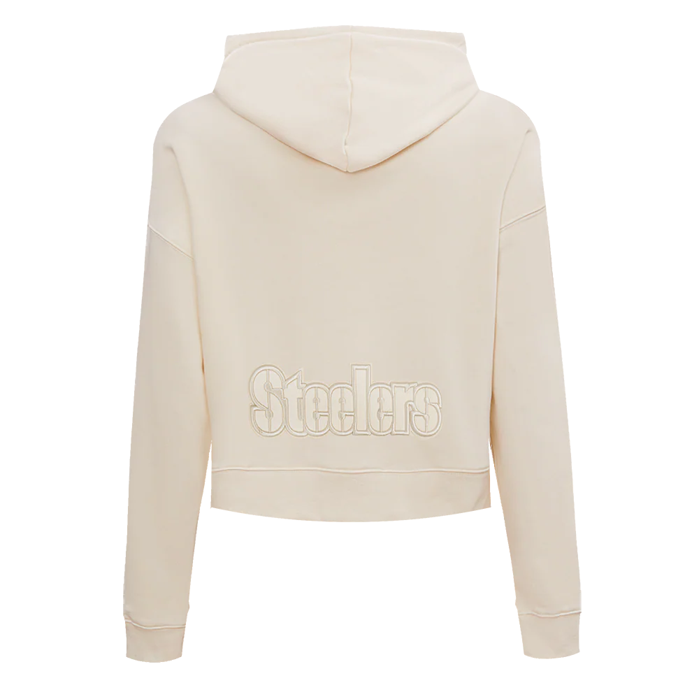 NFL PITTSBURGH STEELERS NEUTRAL CROPPED WOMEN'S PULLOVER HOODIE (EGGSHELL) - Image 3