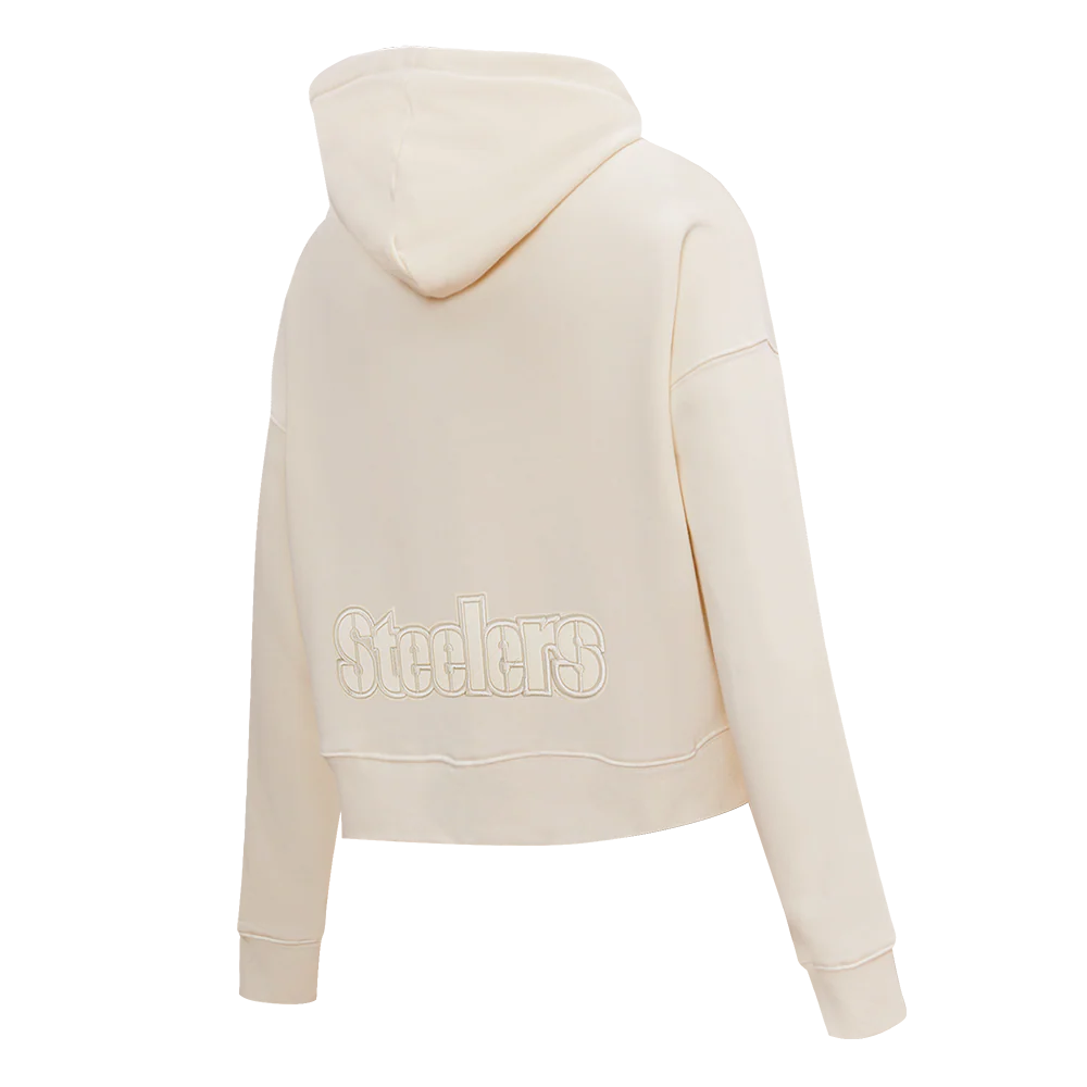 NFL PITTSBURGH STEELERS NEUTRAL CROPPED WOMEN'S PULLOVER HOODIE (EGGSHELL) - Image 4