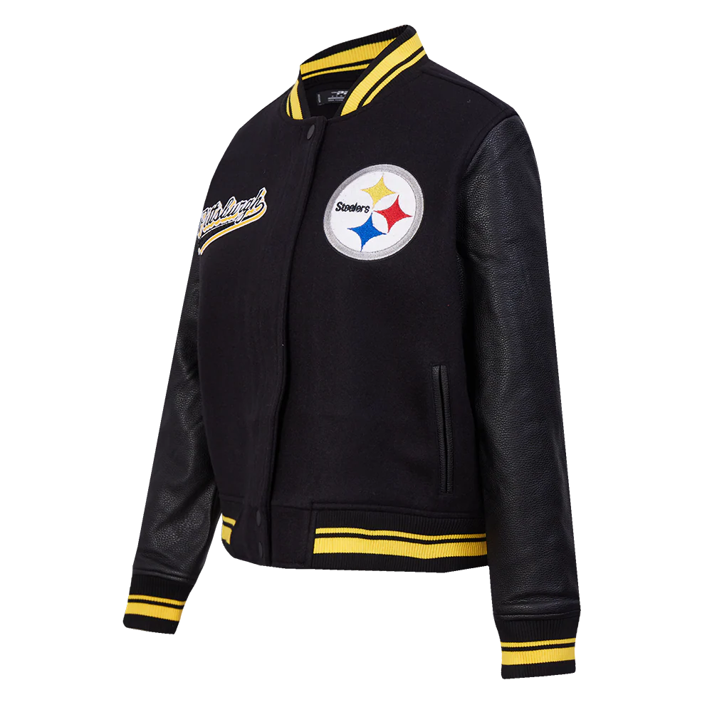 NFL PITTSBURGH STEELERS SCRIPT TAIL WOMEN'S WOOL VARSITY JACKET (BLACK/YELLOW) - Image 4