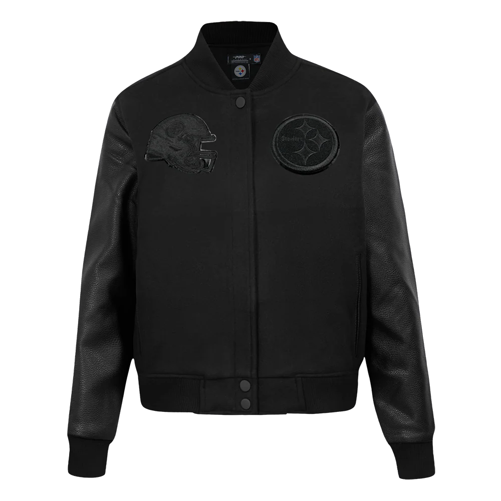 NFL PITTSBURGH STEELERS TRIPLE BLACK WOMEN'S WOOL VARSITY JACKET (TRIPLE BLACK)