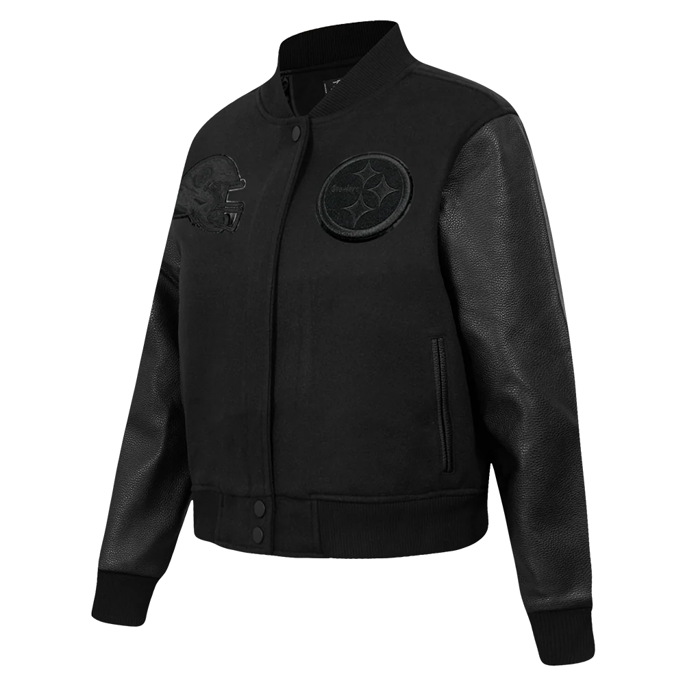 NFL PITTSBURGH STEELERS TRIPLE BLACK WOMEN'S WOOL VARSITY JACKET (TRIPLE BLACK) - Image 2