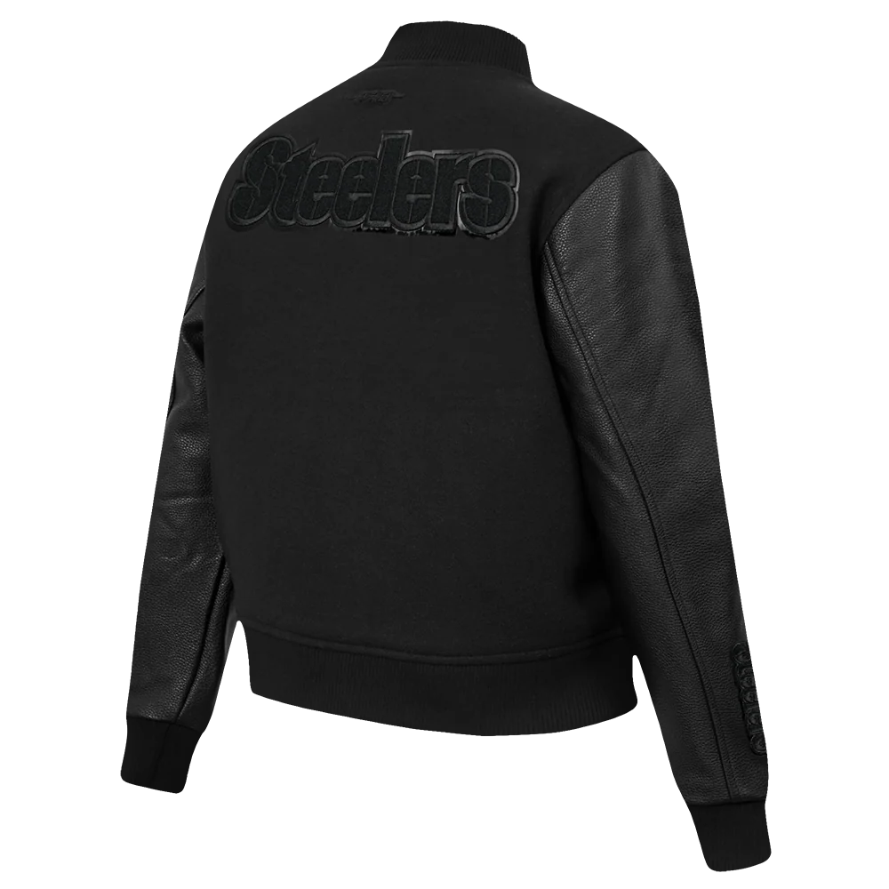 NFL PITTSBURGH STEELERS TRIPLE BLACK WOMEN'S WOOL VARSITY JACKET (TRIPLE BLACK) - Image 4