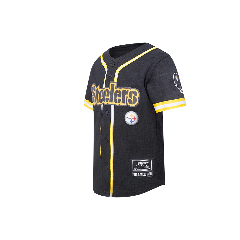 NFL PITTSBURGH STEELERS CLASSIC LITTLE BOYS MESH BUTTON DOWN SHIRT (BLACK/YELLOW) - Image 4