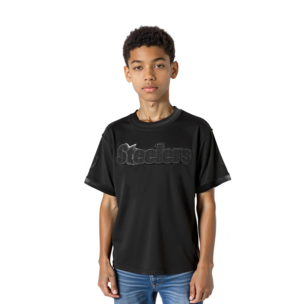 NFL PITTSBURGH STEELERS TRIPLE BLACK LITTLE BOYS SHORT SLEEVE STRIPED RIB TEE (JET BLACK)