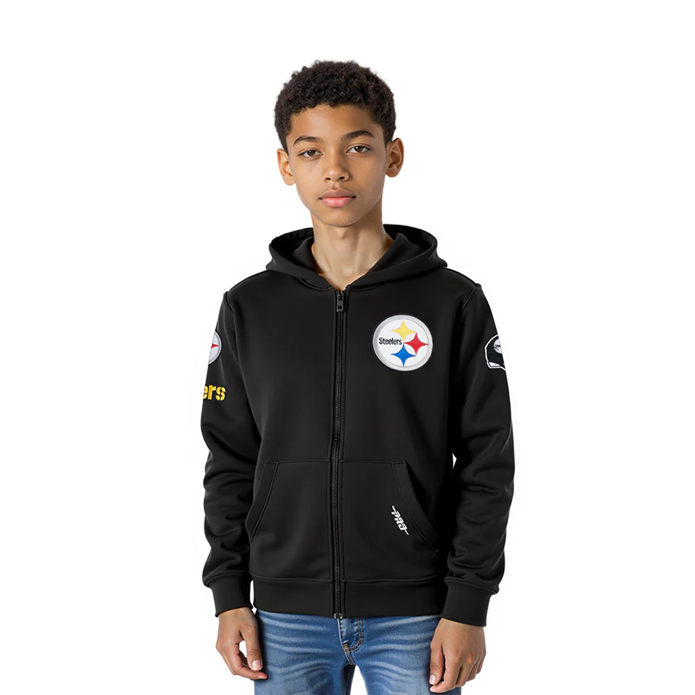 NFL PITTSBURGH STEELERS CLASSIC LITTLE BOY'S FLC FZ HOODIE (BLACK)
