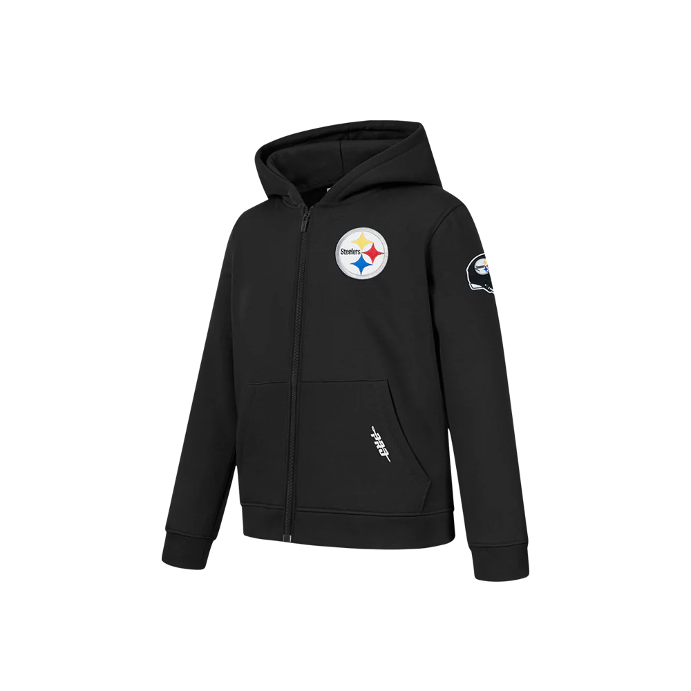 NFL PITTSBURGH STEELERS CLASSIC LITTLE BOY'S FLC FZ HOODIE (BLACK) - Image 3