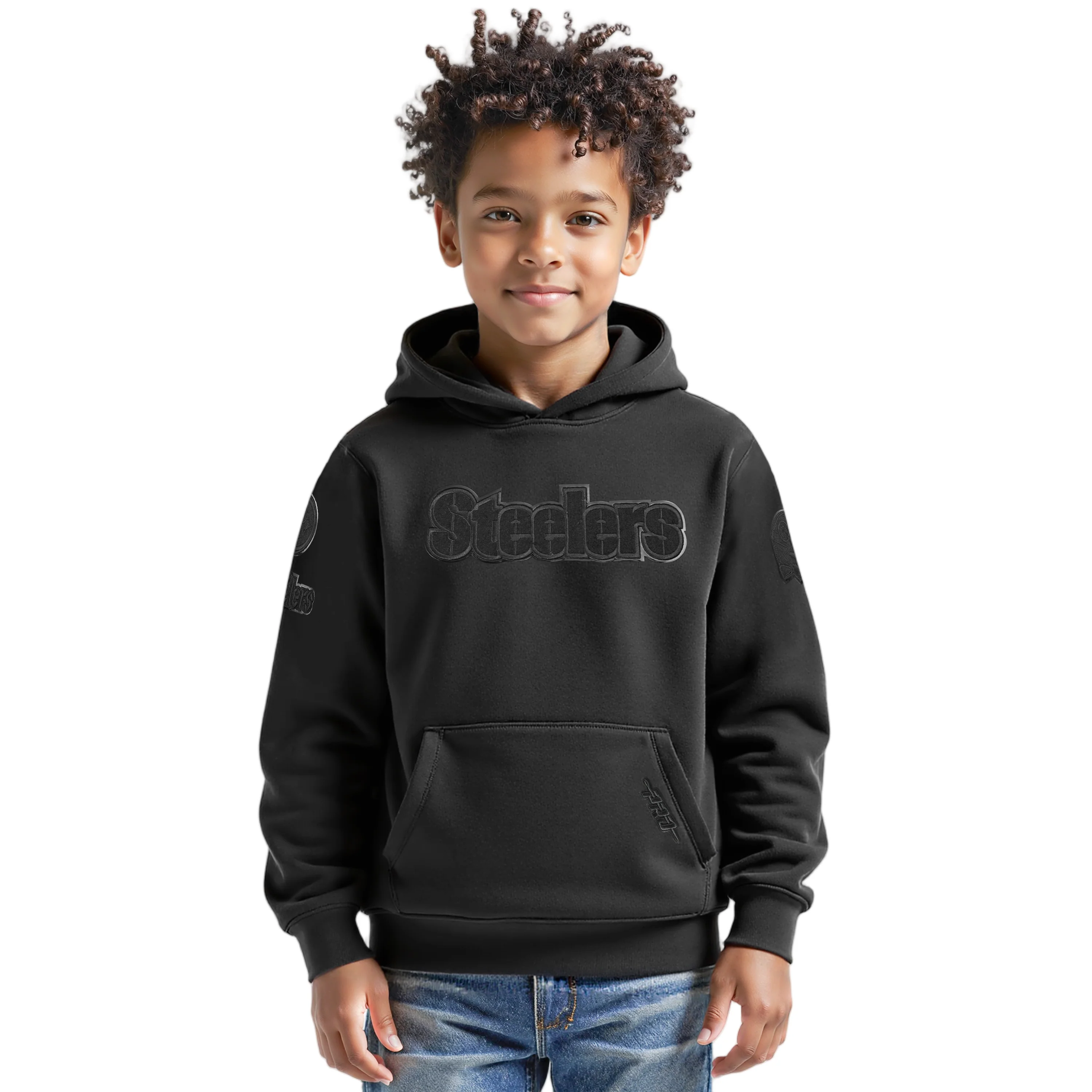 NFL PITTSBURGH STEELERS TRIPLE BLACK LITTLE BOYS FLEECE PULLOVER HOODIE (BLACK)