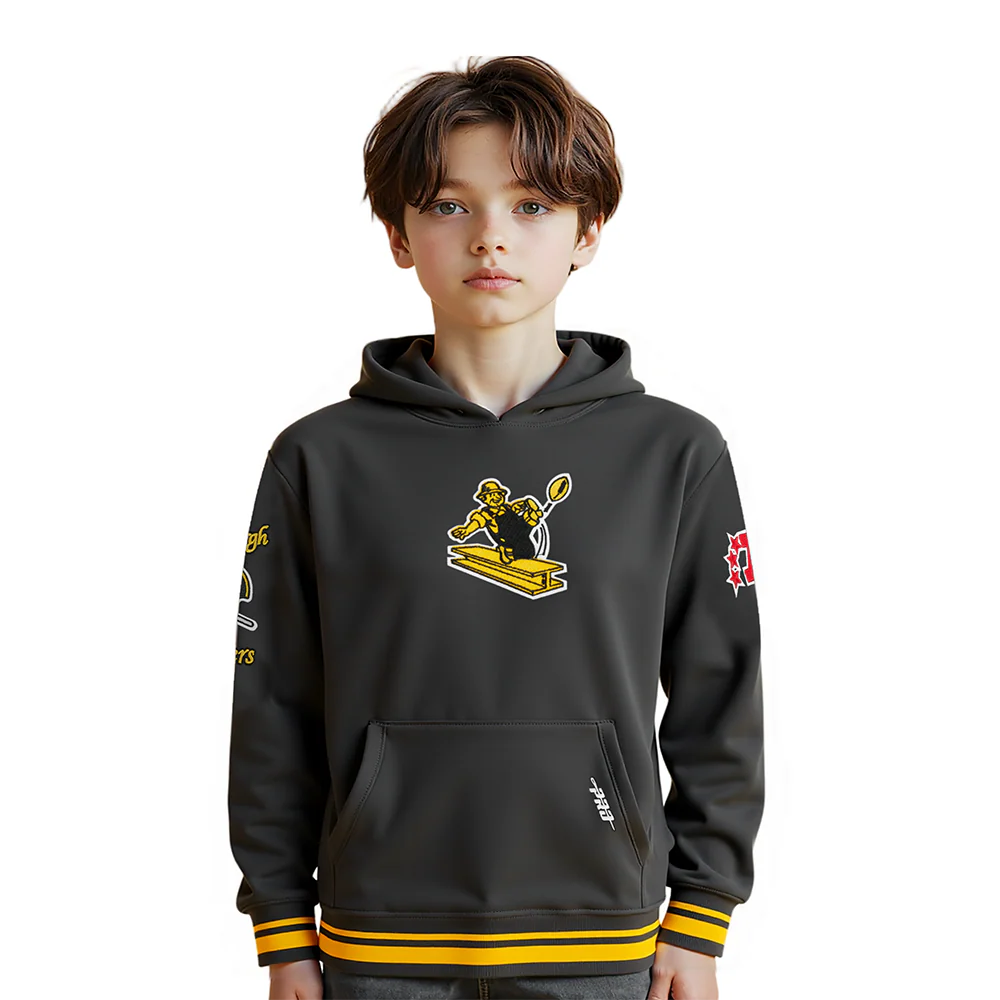 NFL PITTSBURGH STEELERS RETRO CLASSIC LITTLE BOYS RIB FLEECE PULLOVER HOODIE (BLACK/YELLOW)