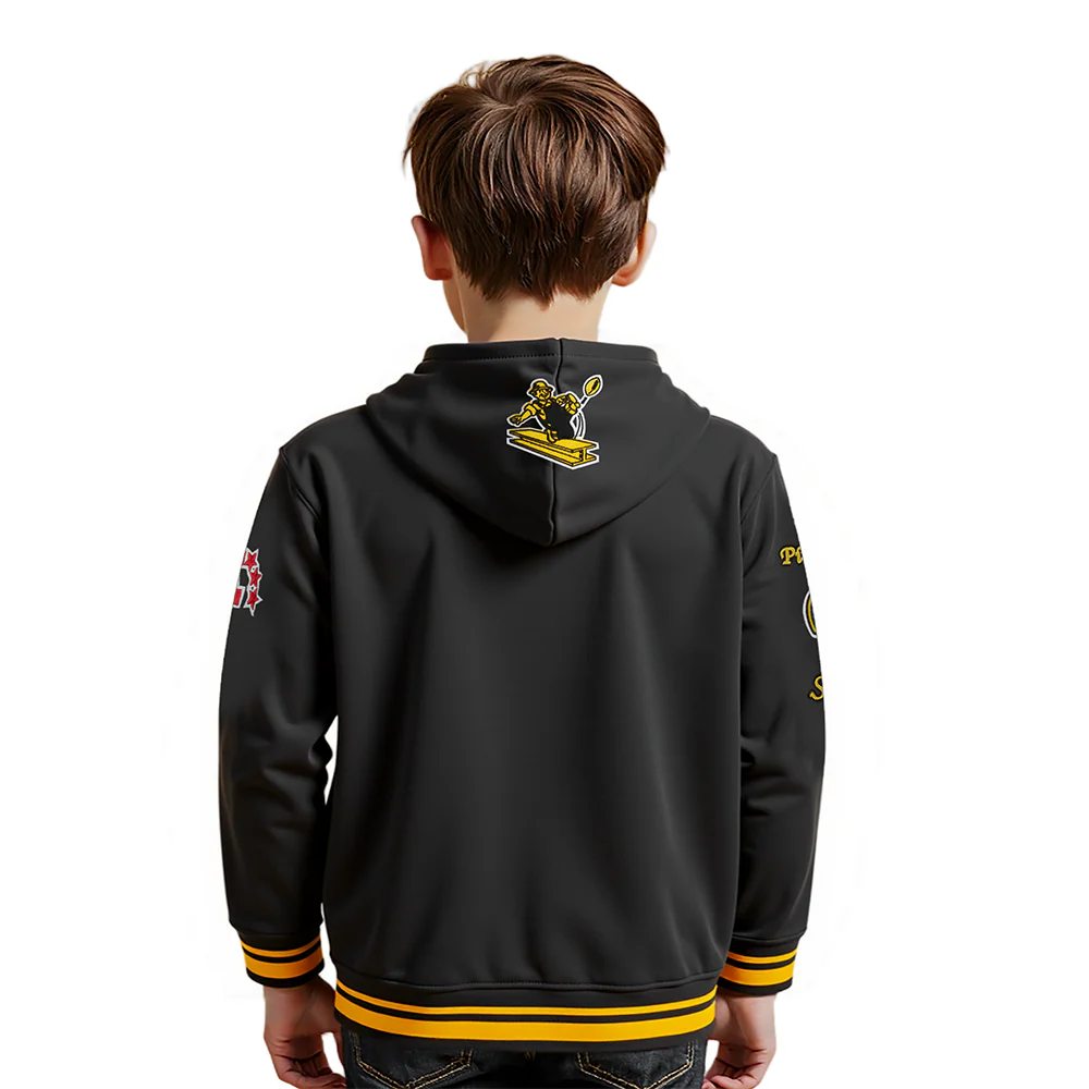 NFL PITTSBURGH STEELERS RETRO CLASSIC LITTLE BOYS RIB FLEECE PULLOVER HOODIE (BLACK/YELLOW) - Image 2