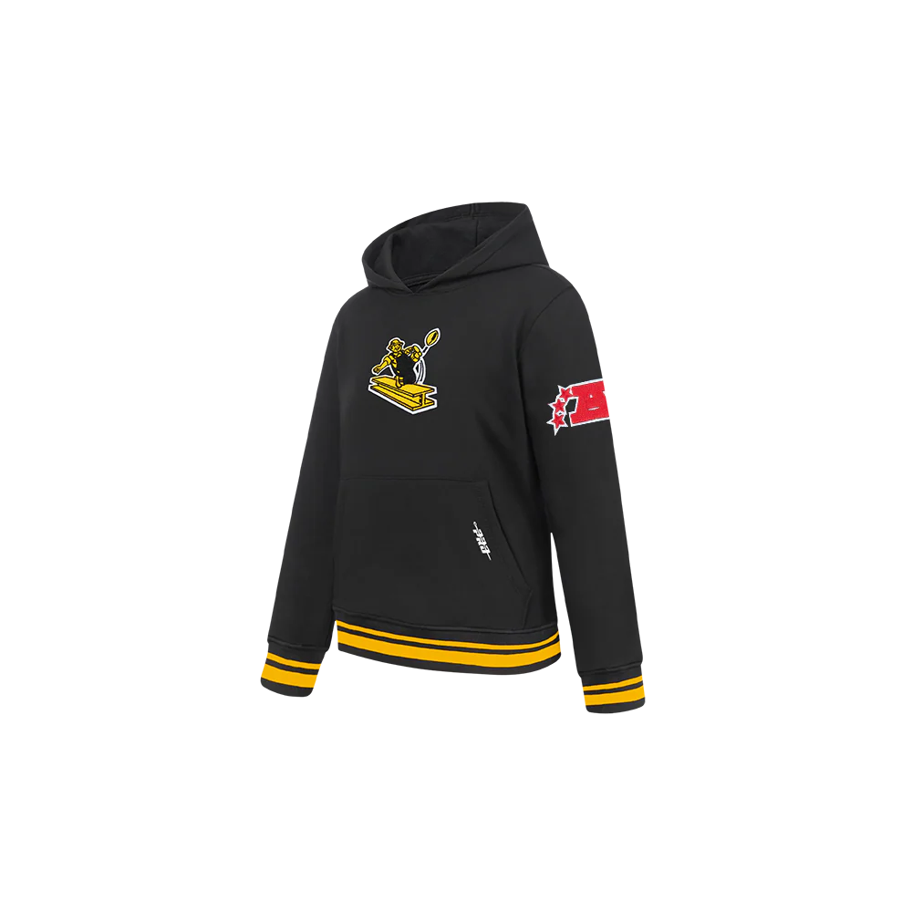NFL PITTSBURGH STEELERS RETRO CLASSIC LITTLE BOYS RIB FLEECE PULLOVER HOODIE (BLACK/YELLOW) - Image 4