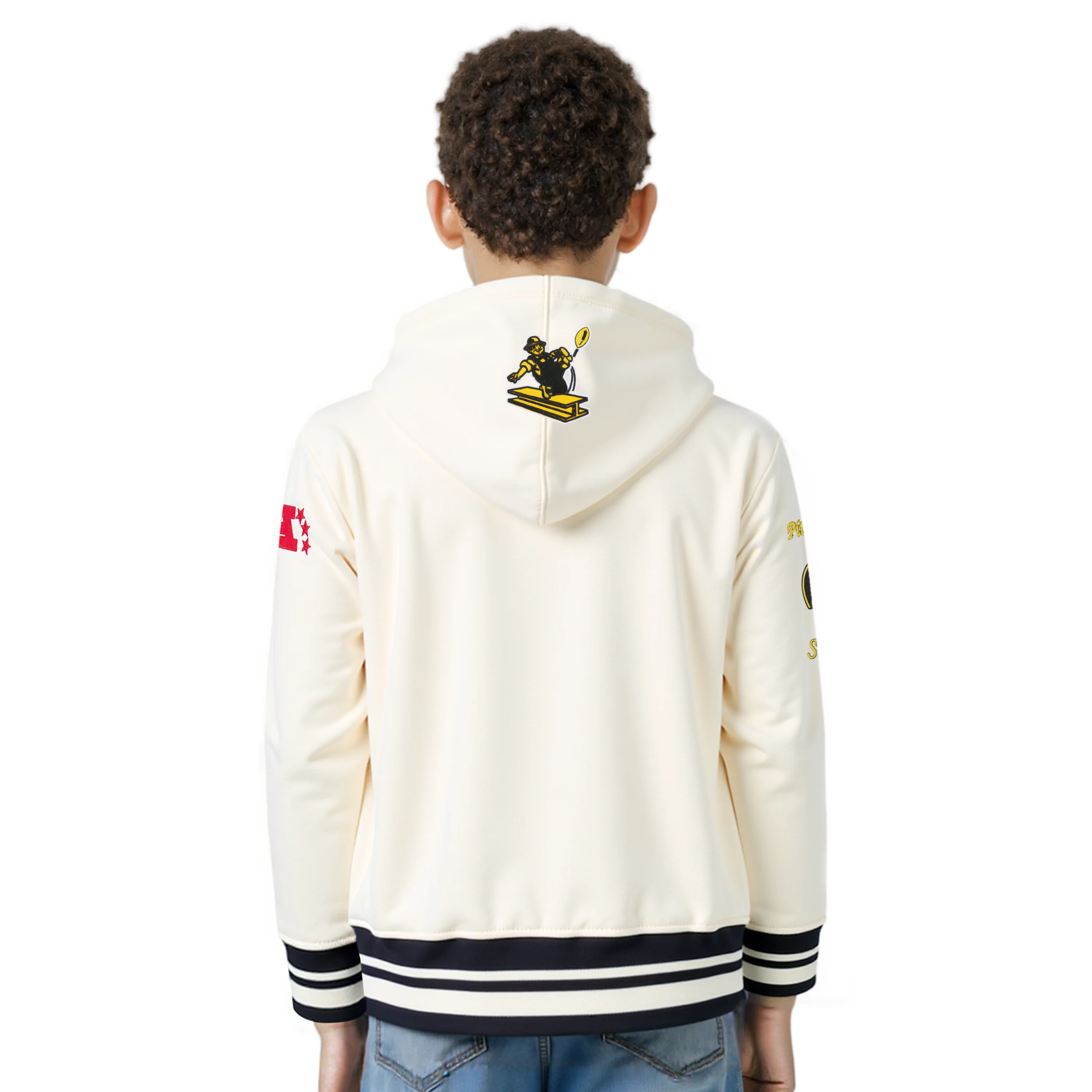 NFL PITTSBURGH STEELERS RETRO CLASSIC LITTLE BOYS RIB FLEECE PULLOVER HOODIE (EGGSHELL/ BLACK) - Image 2