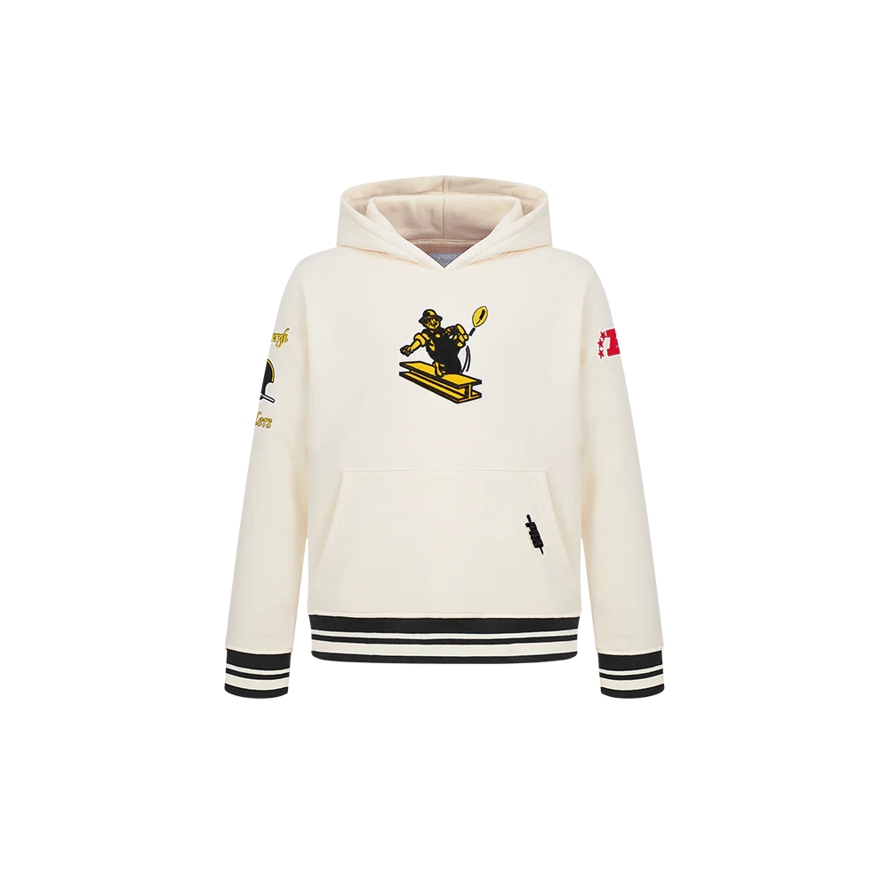 NFL PITTSBURGH STEELERS RETRO CLASSIC LITTLE BOYS RIB FLEECE PULLOVER HOODIE (EGGSHELL/ BLACK) - Image 3