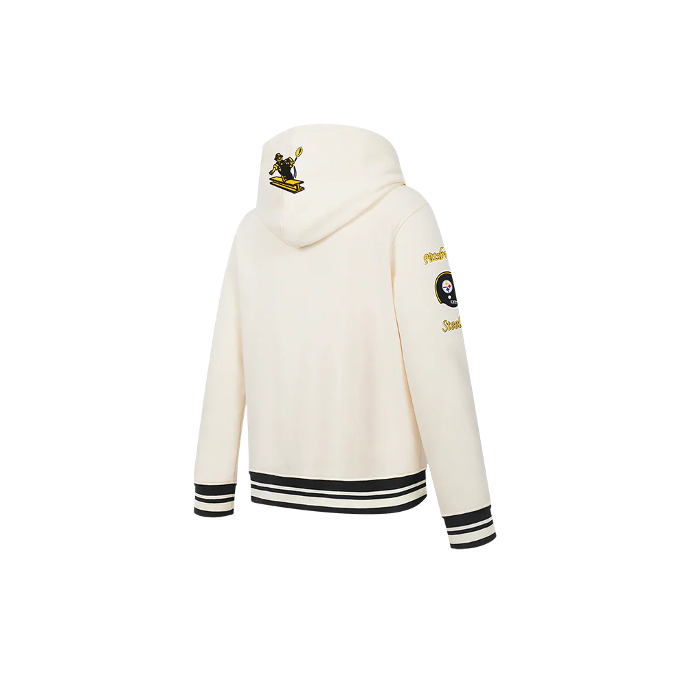 NFL PITTSBURGH STEELERS RETRO CLASSIC LITTLE BOYS RIB FLEECE PULLOVER HOODIE (EGGSHELL/ BLACK) - Image 6