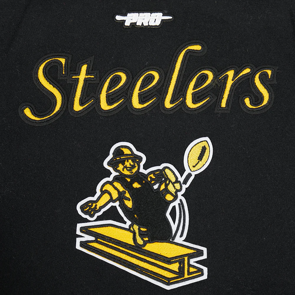 NFL PITTSBURGH STEELERS RETRO CLASSIC LITTLE BOYS RIB WOOL VARSITY JACKET (BLACK/YELLOW) - Image 7