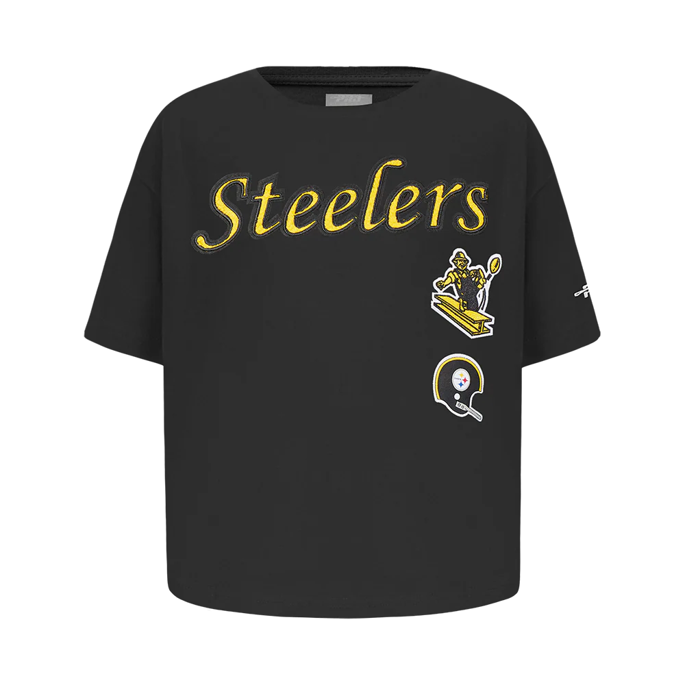 NFL PITTSBURGH STEELERS RETRO CLASSIC LITTLE GIRLS SHORT SLEEVE BOXY TEE (BLACK)