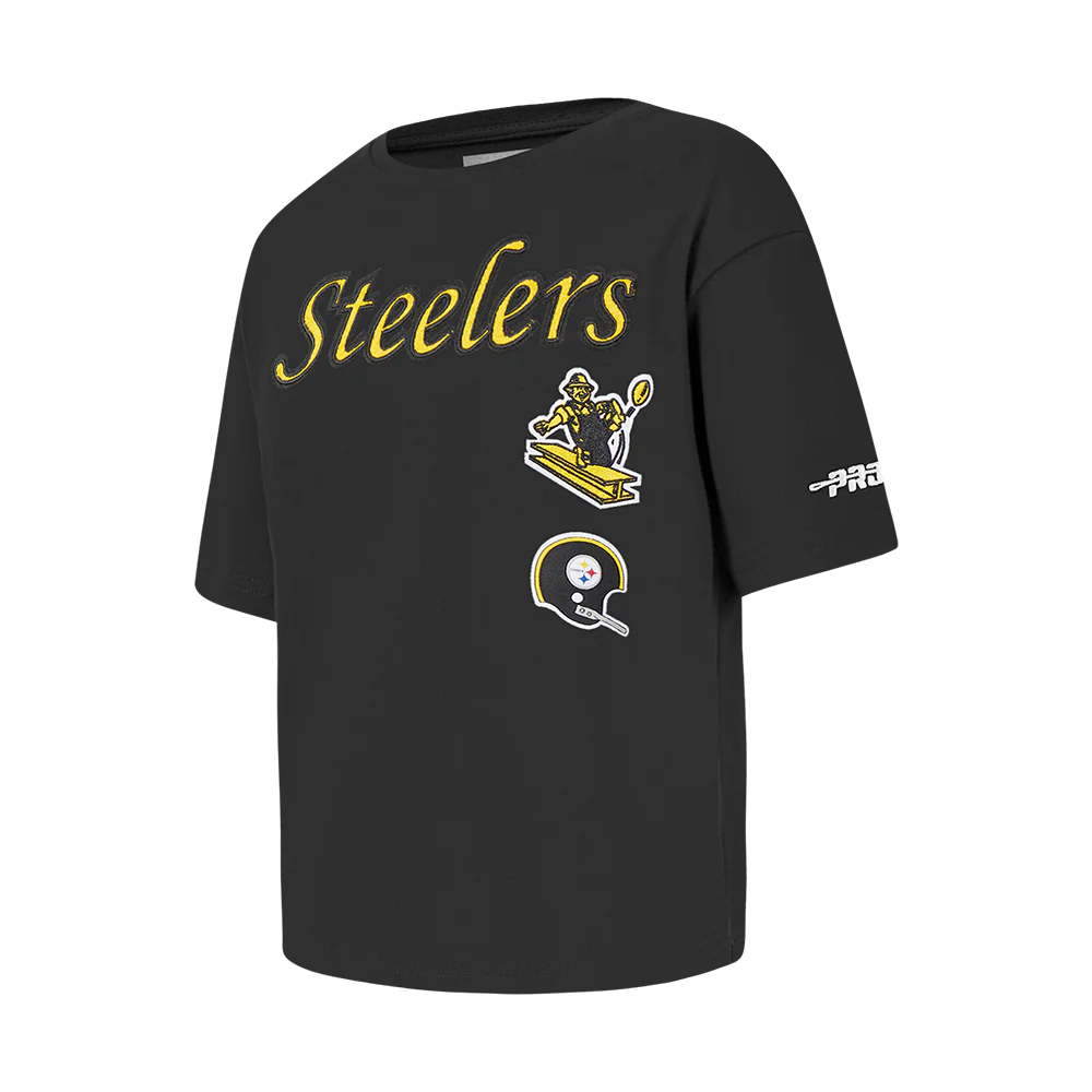 NFL PITTSBURGH STEELERS RETRO CLASSIC LITTLE GIRLS SHORT SLEEVE BOXY TEE (BLACK) - Image 2