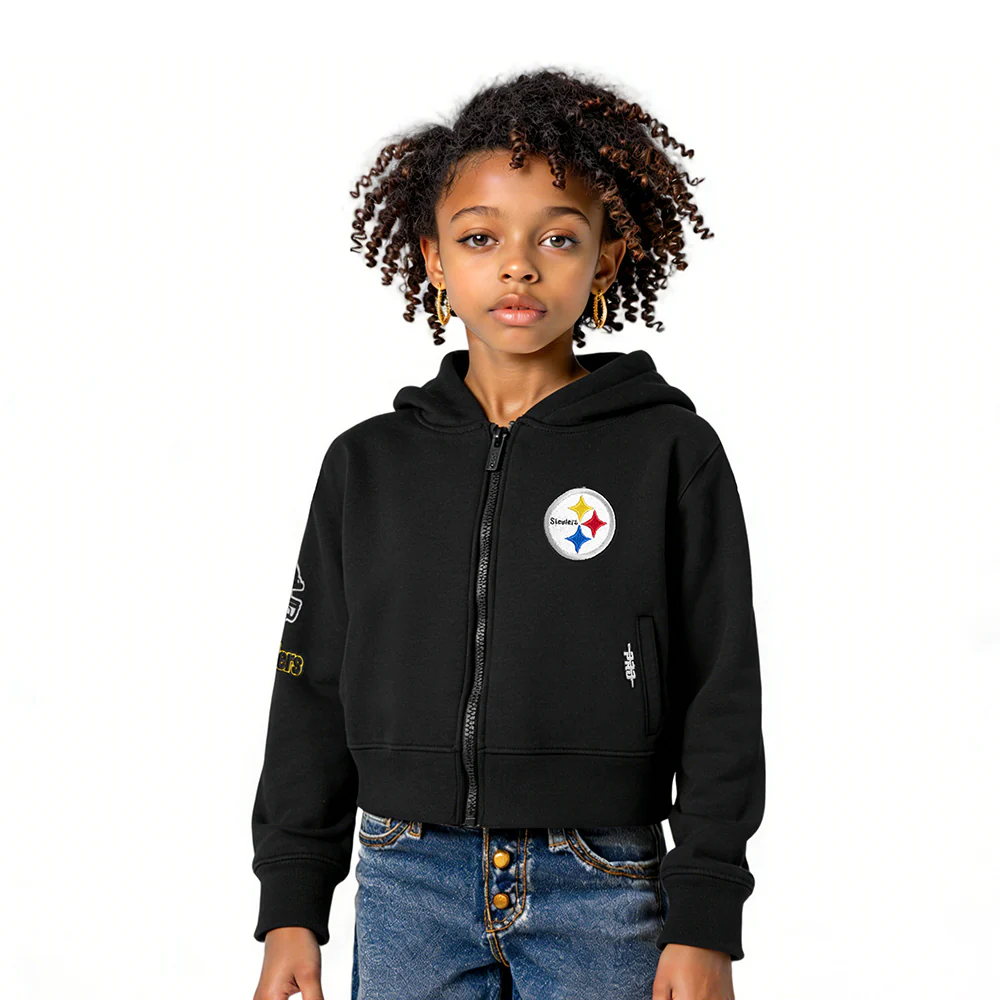 NFL PITTSBURGH STEELERS CLASSIC LITTLE GIRLS FLEECE FULL ZIP HOODIE (BLACK)