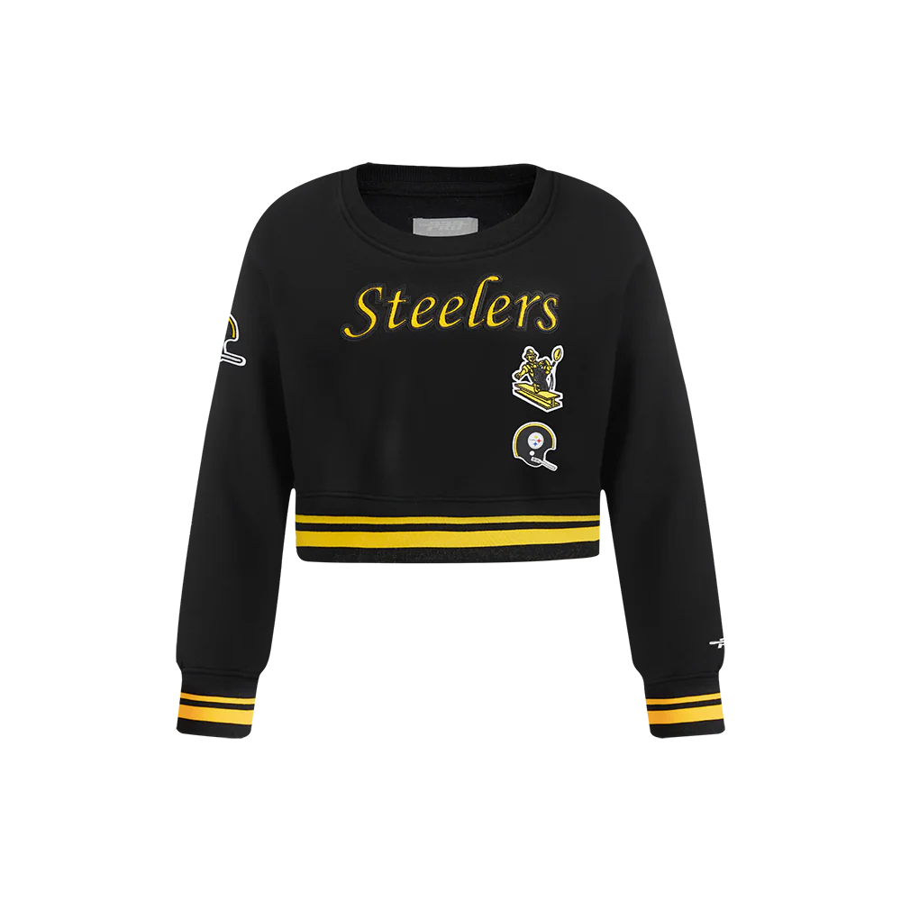 NFL PITTSBURGH STEELERS RETRO CLASSIC LITTLE GIRLS RIB FLEECE CREWNECK (BLACK/YELLOW)
