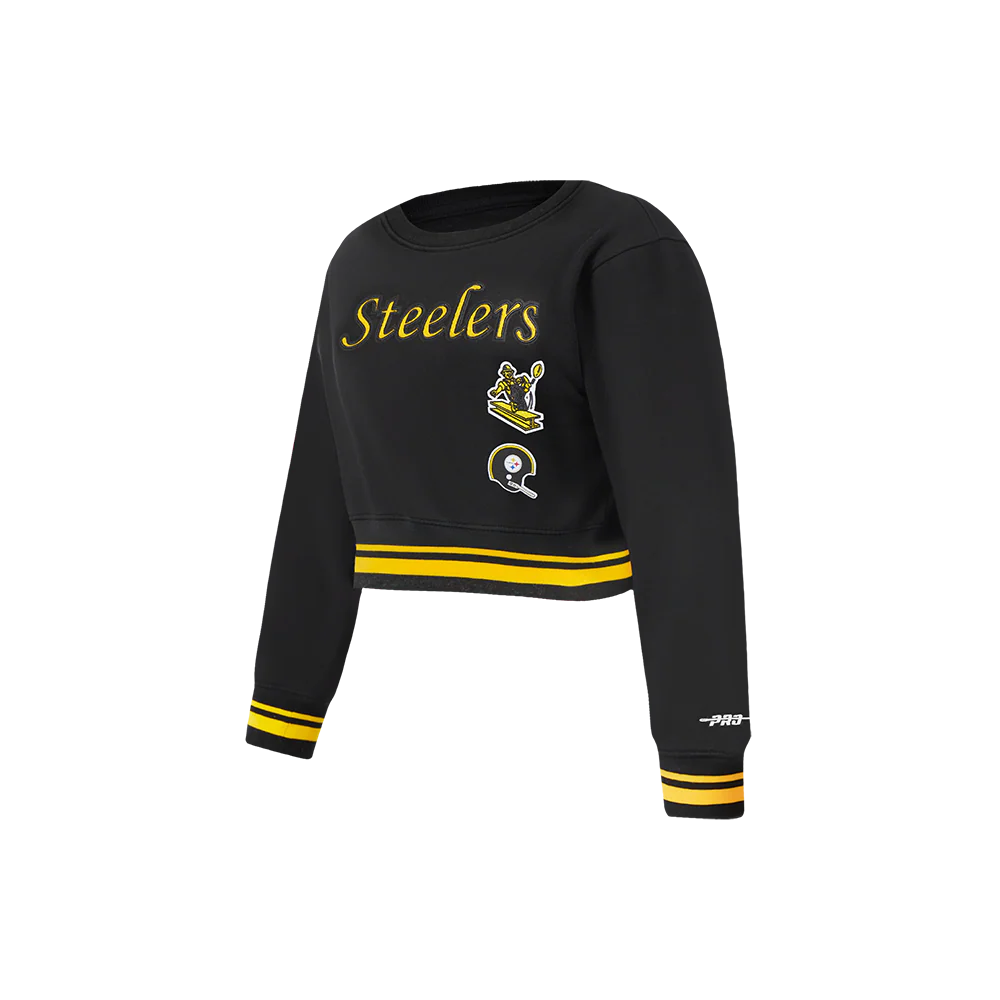 NFL PITTSBURGH STEELERS RETRO CLASSIC LITTLE GIRLS RIB FLEECE CREWNECK (BLACK/YELLOW) - Image 2