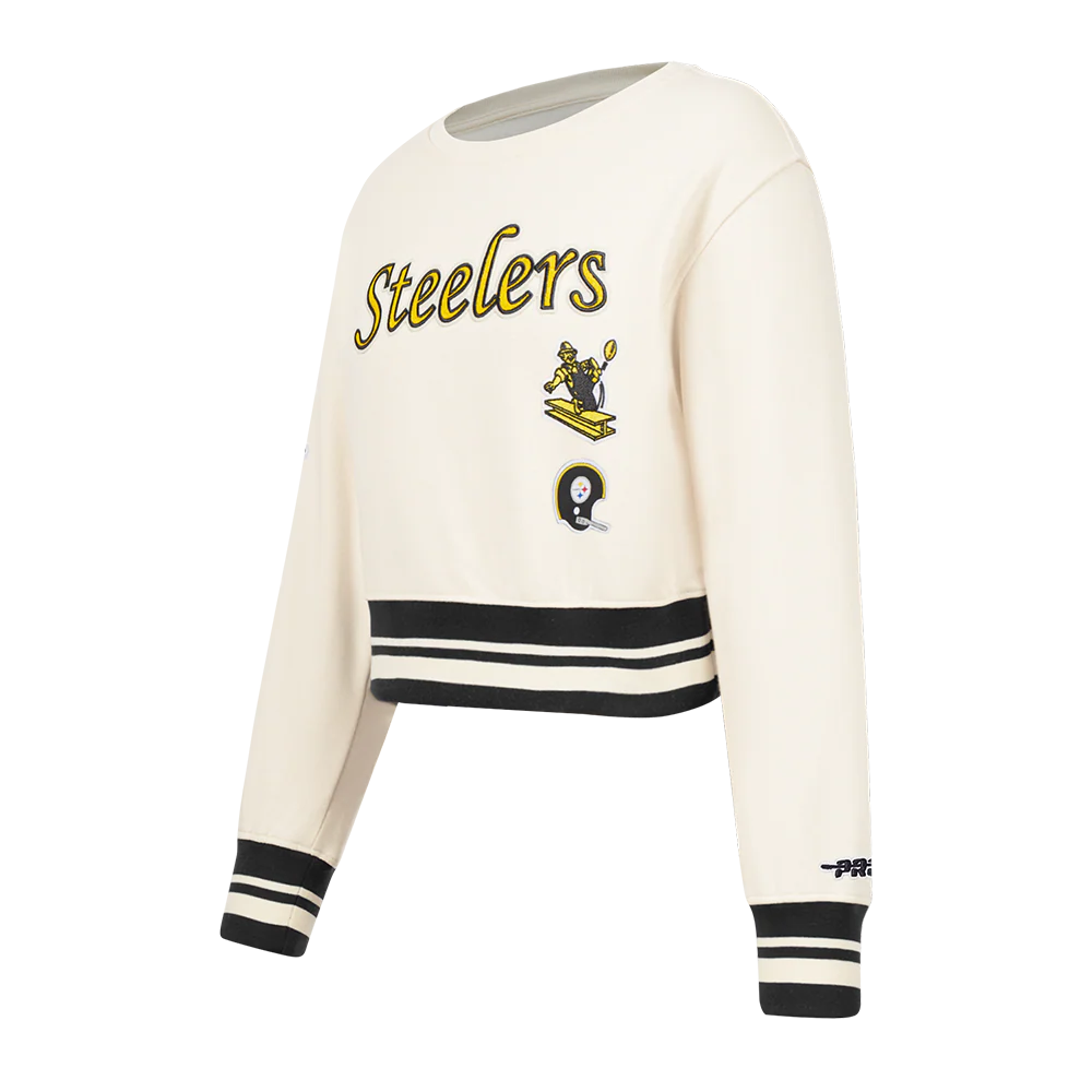 NFL PITTSBURGH STEELERS RETRO CLASSIC LITTLE GIRLS RIB FLEECE CREWNECK (EGGSHELL/ BLACK) - Image 5